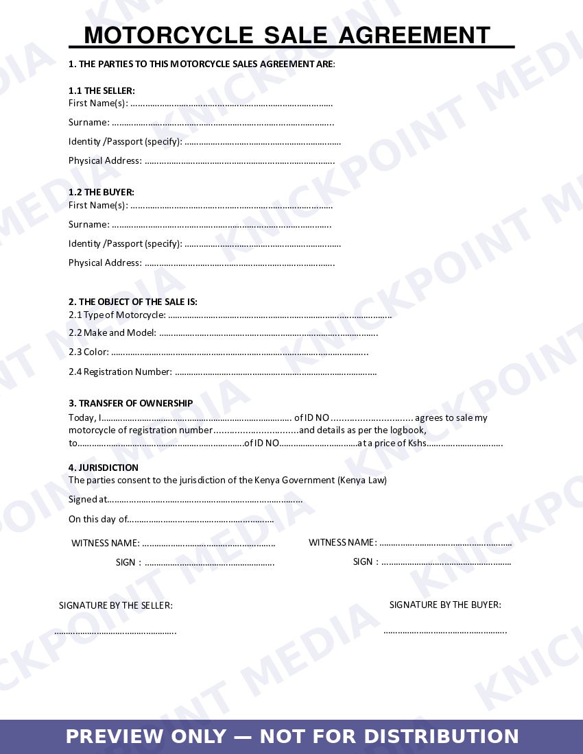 Protected preview of MOTORCYCLE SALE AGREEMENT — page 1