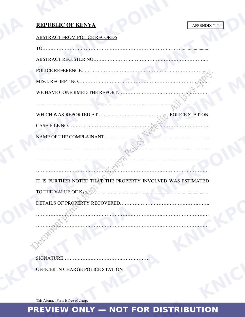 Protected preview of Kenya Police Abstract form β page 1