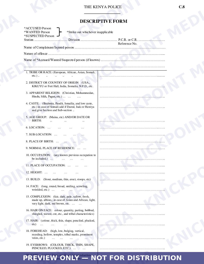 Protected preview of POLICE DESCRIPTIVE FORM C8 — page 1