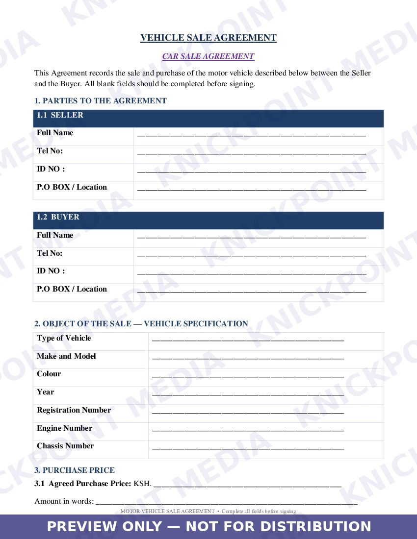 Protected preview of VEHICLE SALE AGREEMENT NEW VERSION | SIMPLIFIED PROFFESIONAL — page 1